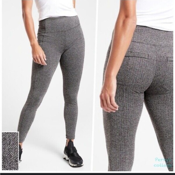 Athleta Gray Delaney Herringbone Pants Women’s Large Fitted Textured Leggings - Picture 16 of 16